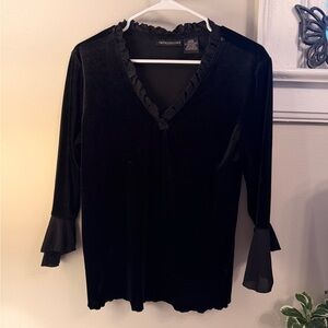 90’s Gothic Black Ruffled Velvet Long-Sleeve